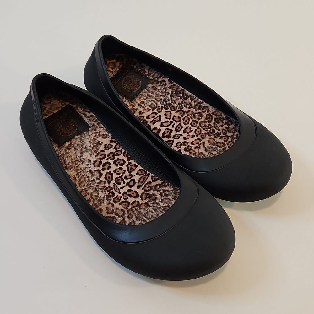 Crocs Mammoth Leopard Brown Ballet Flats Shoes Women's Sz 7W VERY NICE!
